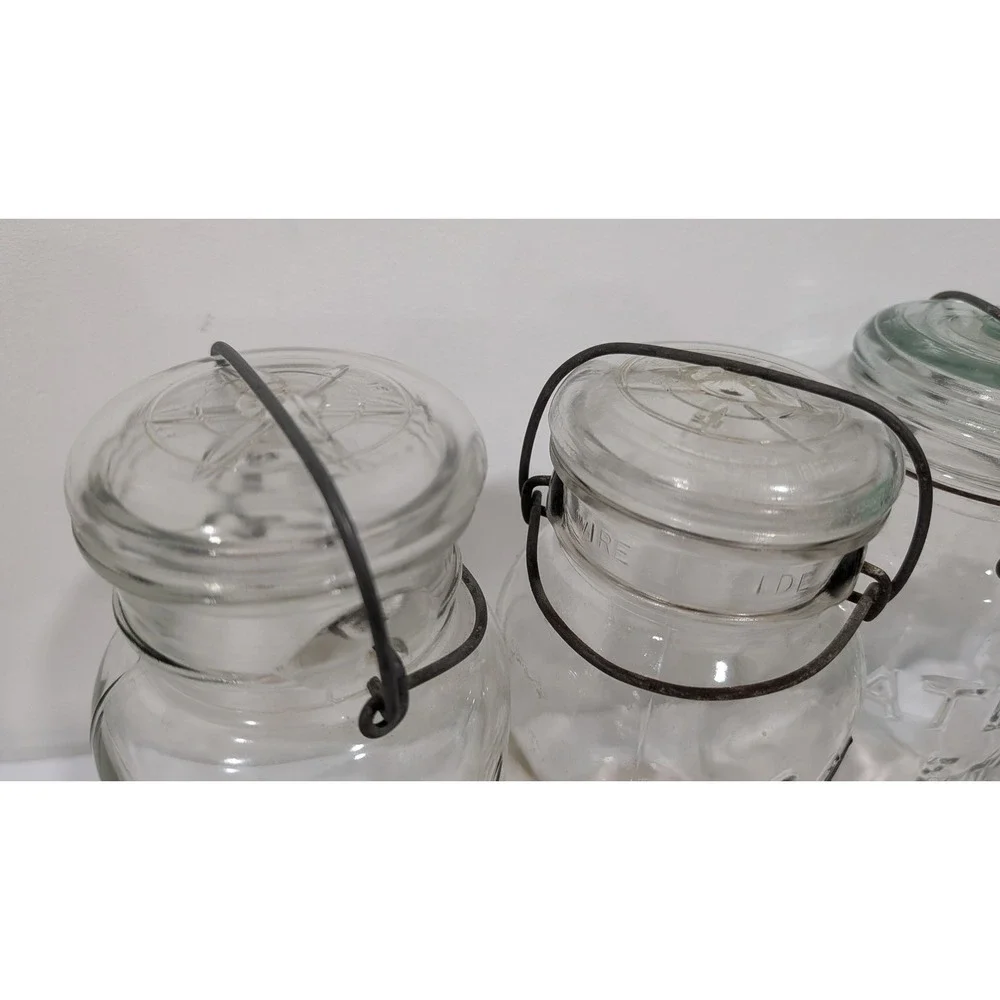 Vintage Ball Ideal and Atlas E-Z Seal Glass Canning Jars with Wire Bail Lids 4pc